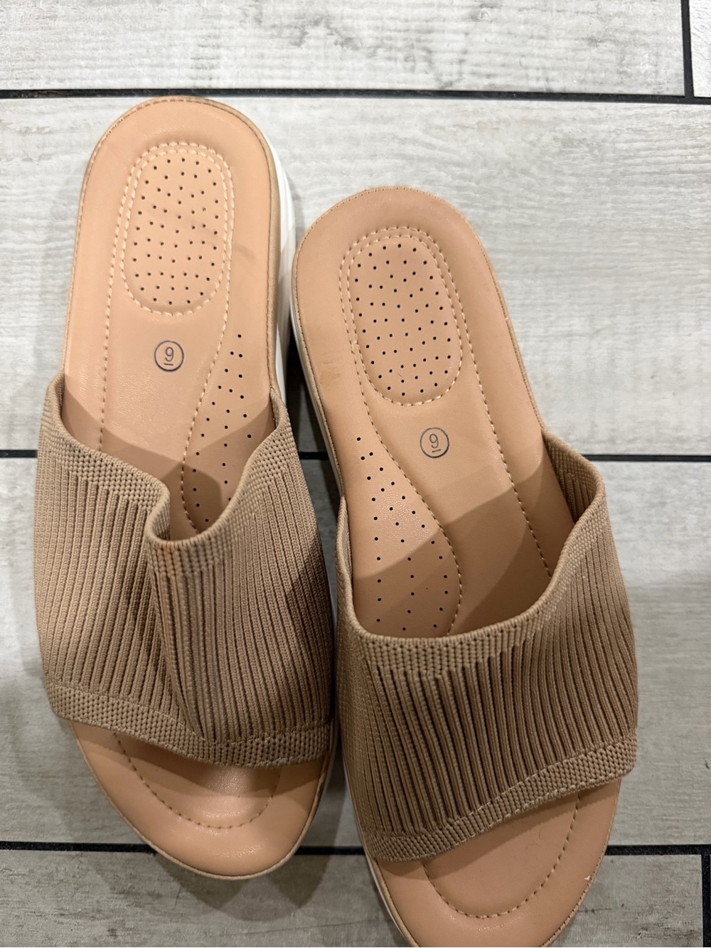 Beige Knit Slide Sandals - Women's Casual Comfort